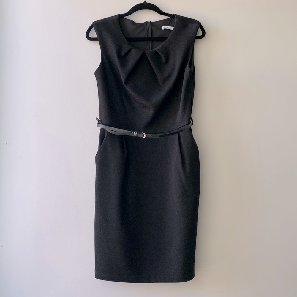 Park Lane Black Sleeveless Shimmer Party Dress With Pockets and Pleats, Belt